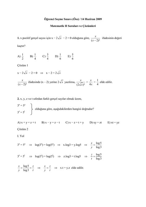 2009 öss matematik soruları